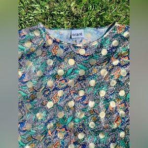70’s Orare light weight Botanical Print With Metallic Gold polka dots